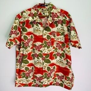 Tommy Hilfiger Mens Large Hawaiian Shirt Cotton Tropical Beach Short Sleeve